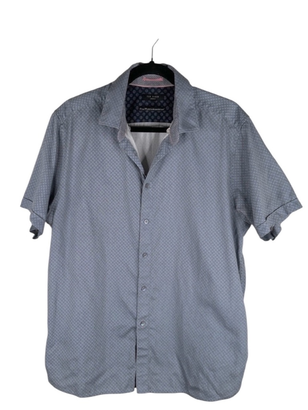 Ted Baker Blue Square Print Short Sleeve Casual Classic Preppy Button Down Shirt